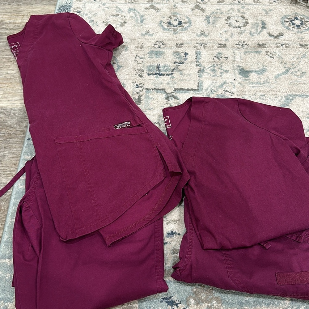 Cherokee Women's Scrub Set in Burgundy (2 SETS; 2 tops 2 bottoms)